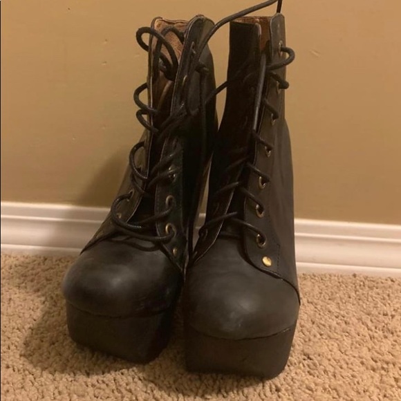 Jeffrey Campbell Black Distressed Lace Up Bootie - Picture 3 of 3